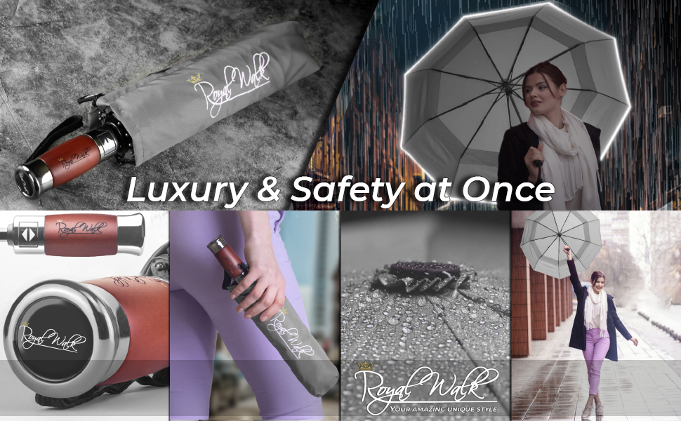 Чоловічий та жіночий парасолька Royal Walk: міцний, автоматичний, з дерев'яною ручкою, стійкий до вітру, з подвійним покриттям, сірий