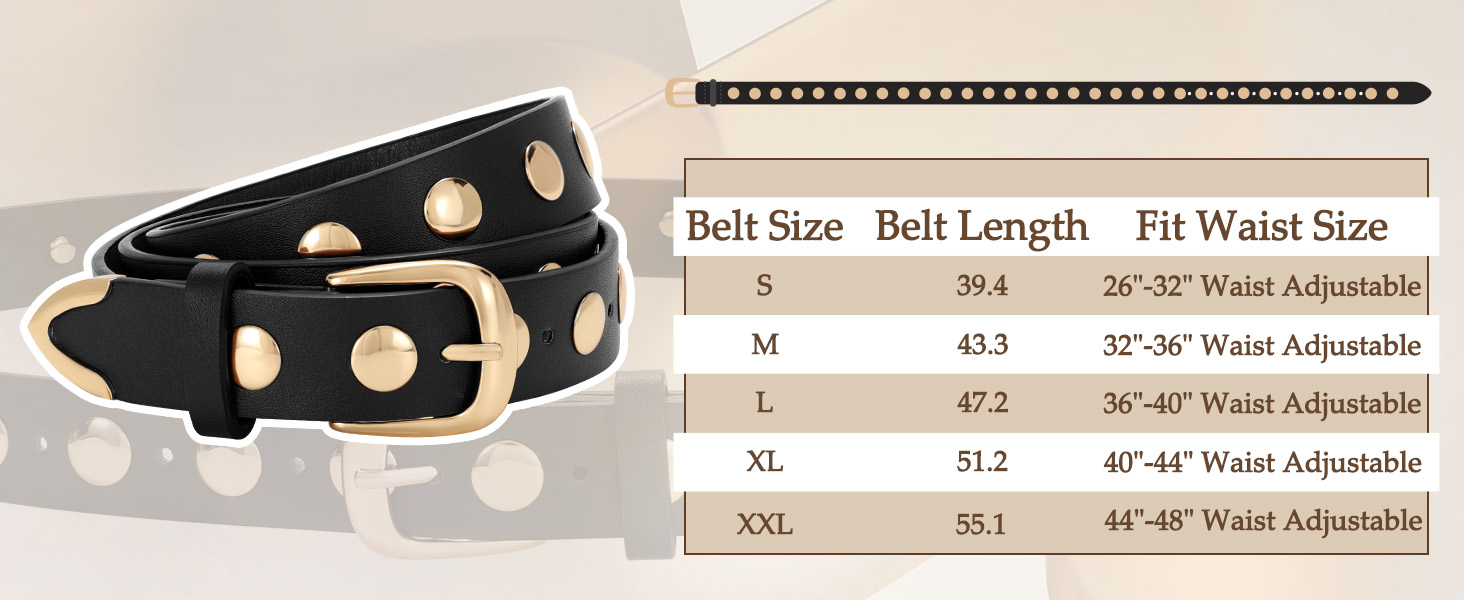 Жіночий шкіряний ремінь LeaCoolKey з пряжкою, з шипами, для джинсів та штанів, чорний, розмір M (82-91 см)