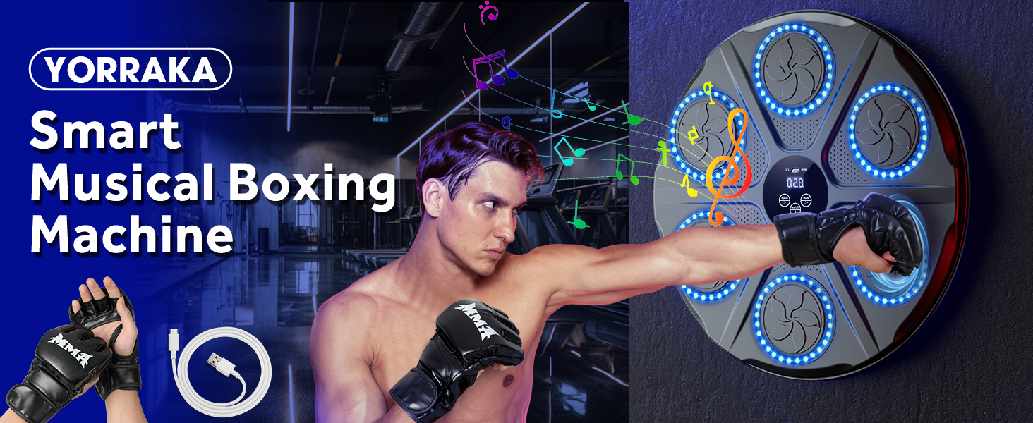 Музична бокс-машина YORRAKA для дорослих з LED-підсвіткою та Bluetooth - бокс-тренажер з 12 режимів швидкості та підрахунку ударів