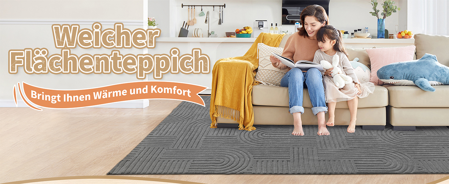 Килим для вітальні 160x230 см, великий пухнастий з коротким ворсом, миючий, сучасний, 3D ефект, антиковзаючий, для їдальні, кухні, спальні (140 x 200 см, сірий)