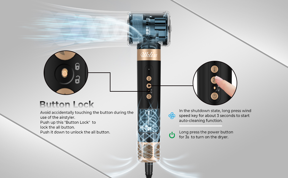 UKLISS Airstyler Multistyler 7 в 1: фен-щітка, локон, випрямляч, турбіна, 1400W, турбіна, 3 режими температури, 30 мм, турбіс