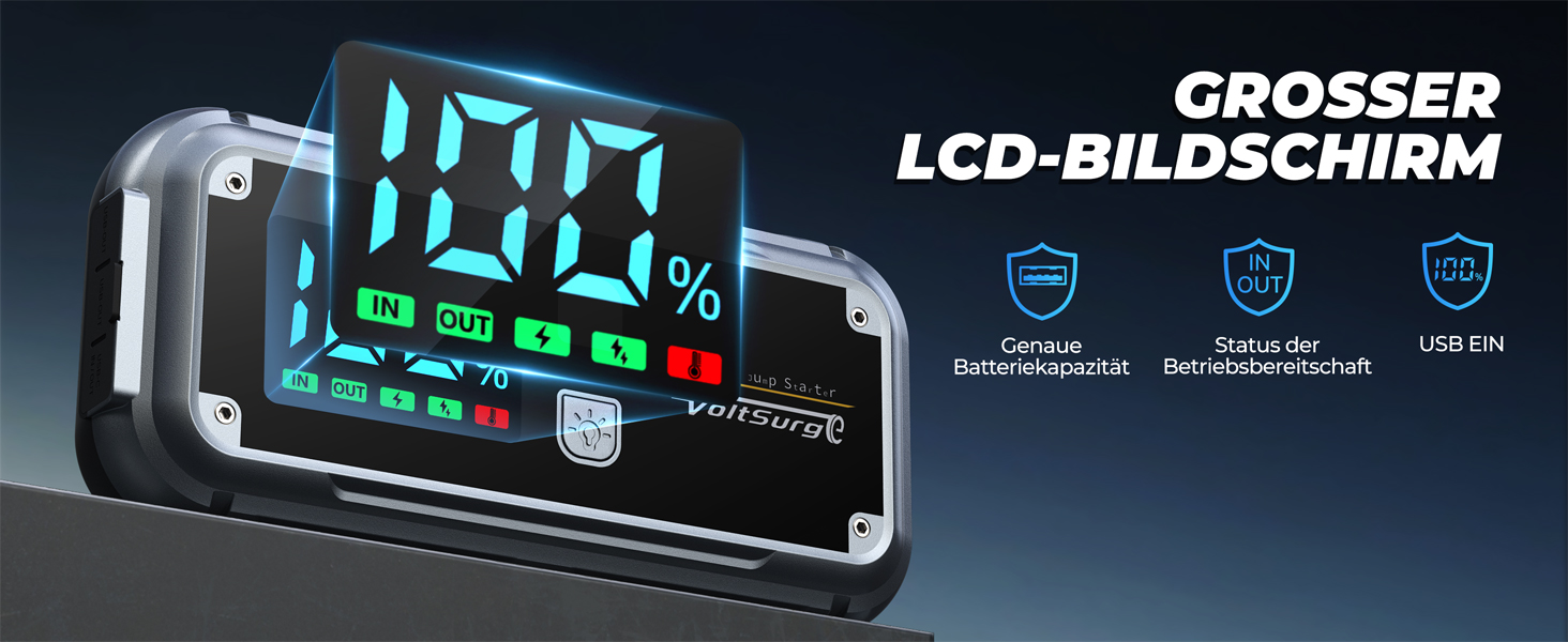 Портативний пусковий блок Starthilfe Powerbank 6000A з USB, LCD, ліхтариком, 12V для бензинових та дизельних двигунів