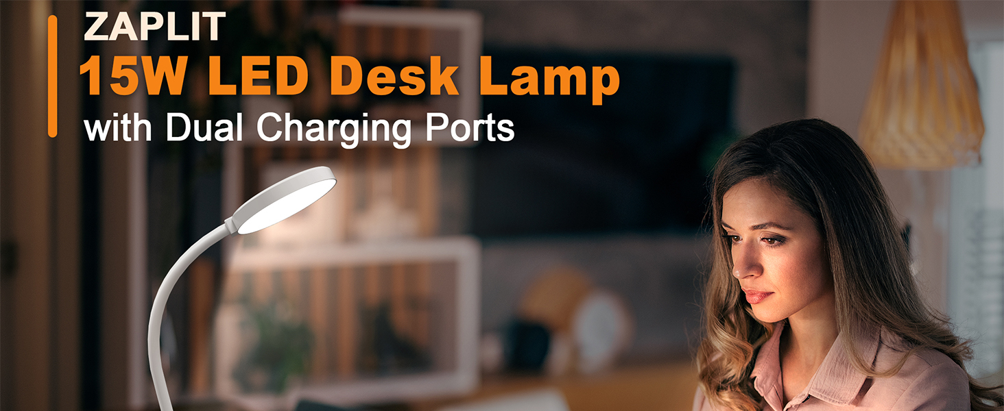 LED настільна лампа 15W з USB-A та USB-C – диммування, 3 колірні температури, 5 рівнів яскравості, таймер, гнусий 360° шийка, захист очей, для офісу та спальні (біла, 12 см)