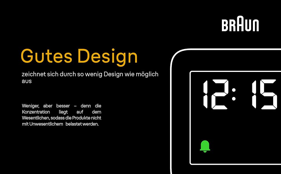 Цифровий будильник Braun BC09B з функцією сну, негативним LCD-дисплеєм, швидким налаштуванням і наростаючим сигналом, чорний