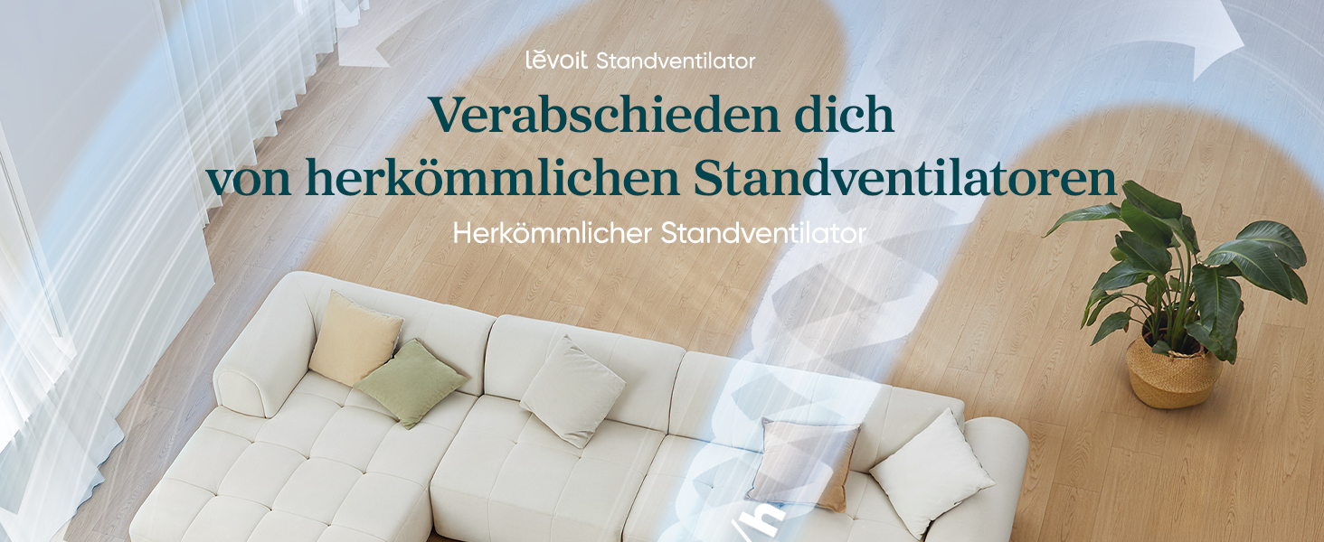 Вентилятор Levoit 20dB з керуванням через додаток та Alexa, DC мотор, 30 м, 4 режими, 12 швидкостей, таймер 12 годин (білий, 110 см)