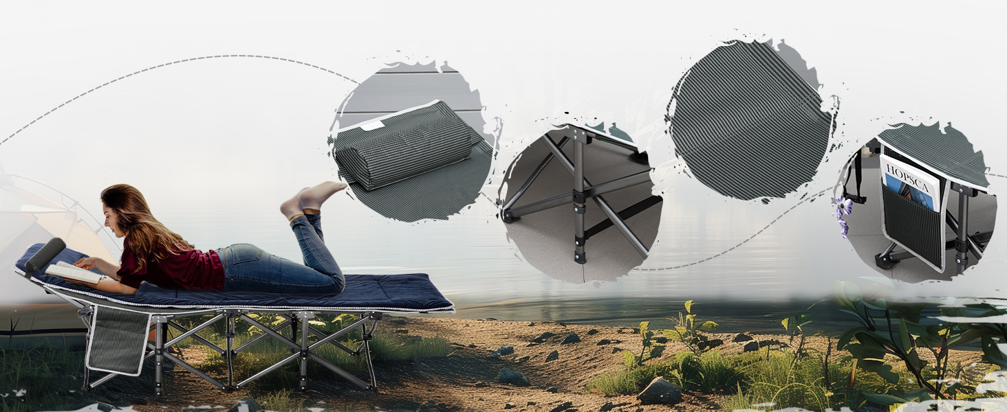 Ліжко кемпінгове складне Outsunny з матрацом, 188x64.5x53 см, до 150 кг, темно-синьо-сіре, для дому, саду, подорожей