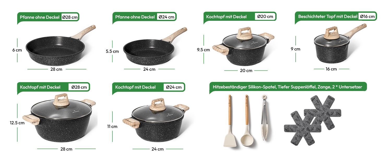 Набір каструль та сковорідок JUST PERFECTO Induktion (14-15 частин) - нержавіюча сталь, без PTFE та PFOA