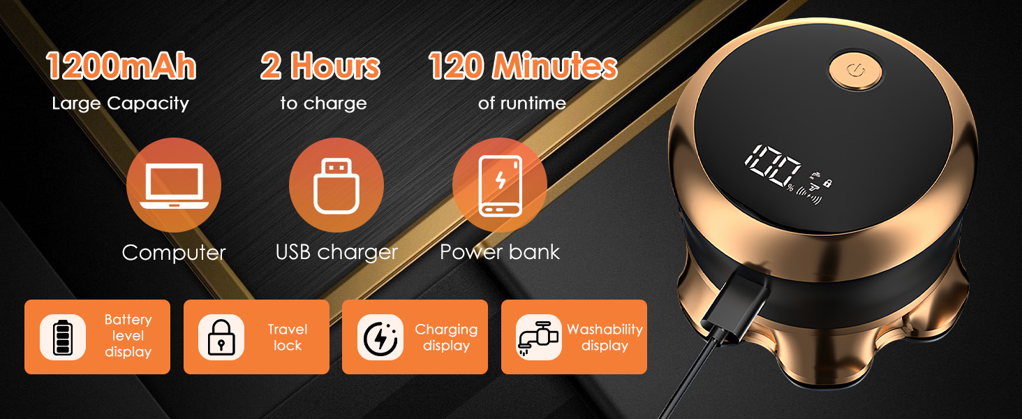 Електрична бритва чоловіча 7D Glatzen з плаваючою головкою, LED-дисплеєм, 2 режимами, Type-C зарядка, водонепроникна, акумулятор 120 хв, золотий колір