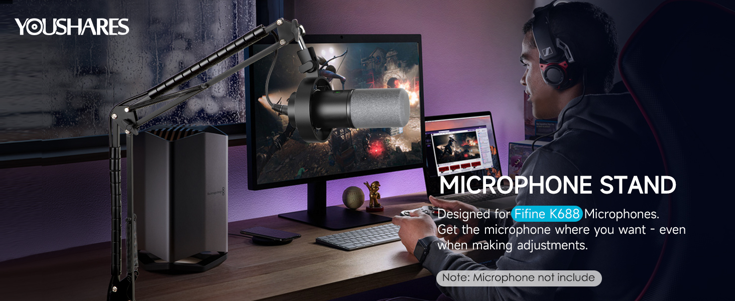FIFINE K688 Тримач для мікрофону на гнучкій стійці - Тримач для мікрофону з кріпленням для кабелю, сумісний з FIFINE Recording XLR/USB мікрофонами, YOUSHARES K688
