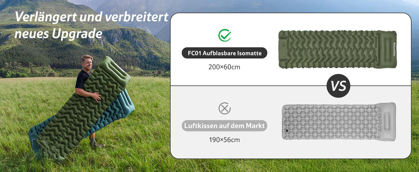 Килимок для кемпінгу Naturehike, Ultraleichte, Надувний, з інтегрованим насосом, для велосипедних походів та наметів, односпальний (з надувним мішком для зберігання, двоспальний)