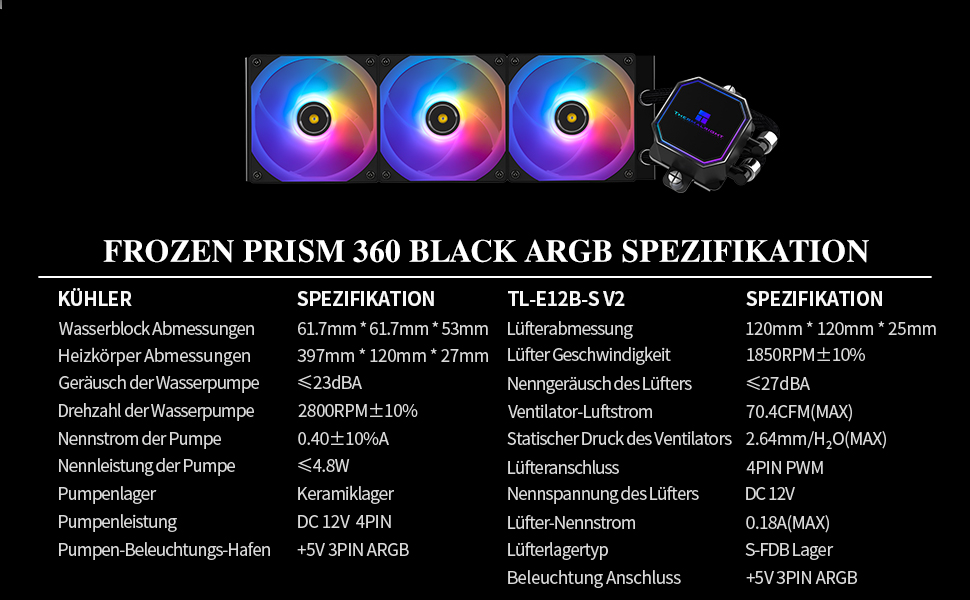 Система рідинного охолодження процесора Thermalright Frozen Prism 360 White ARGB, 360мм, 3 PWM вентилятори, для Intel LGA1700/1851/1200/115x та AMD AM4/AM5, Білий