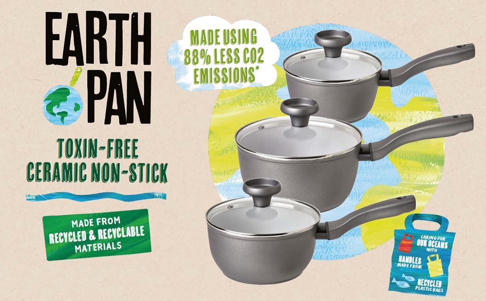 Prestige Earth Pan Cookware Pot Induction - 28cm / 7.5L - Non-Stick Ceramic, Recycled & Recyclable, Non-Toxic, Dishwasher Safe, Easy-Grip Handles (Cookware Set, 5 piece)