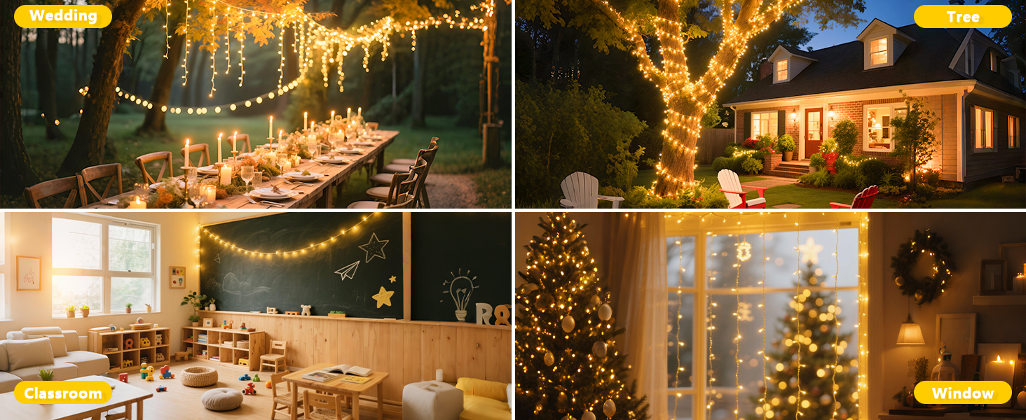 Гірлянда світлодіодна зовнішня 20 м, 200 LED, 24V, тепле біле світло, 8 режимів, для декору вечірки, саду, ялинки, святкування Пасхи