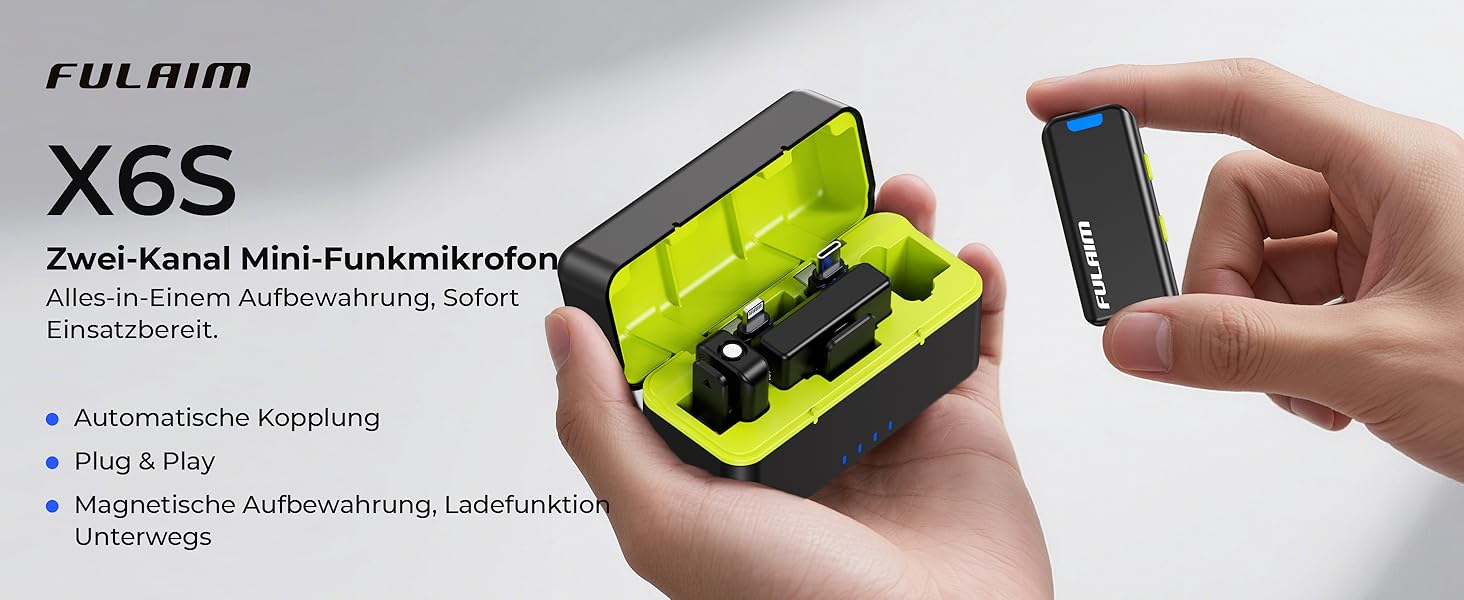 Мікрофон FULAIM X6S: Бездротовий петличний мікрофон з AI шумозаглушенням для iPhone, камер, відео та Vlogging