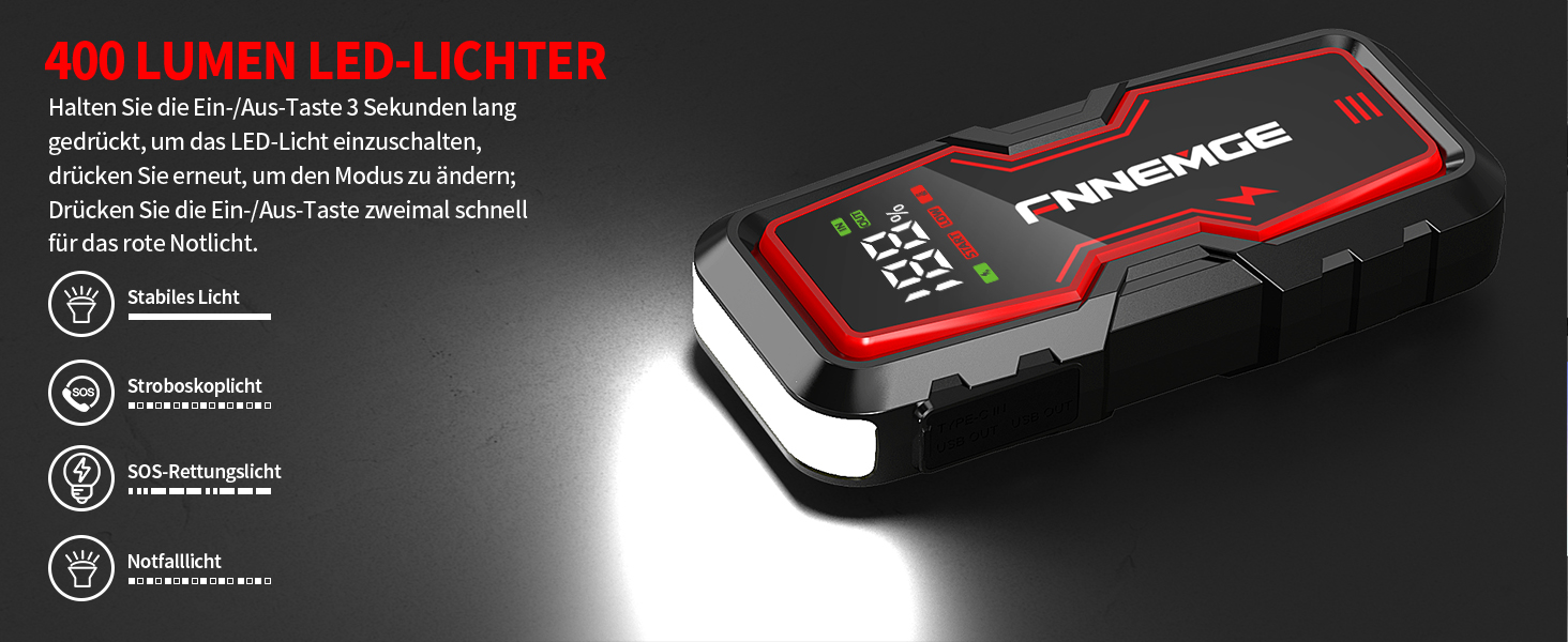 Портативний акумулятор для авто Jump Starter 6000A, 12V, з LED-ліхтариком та HD-екраном