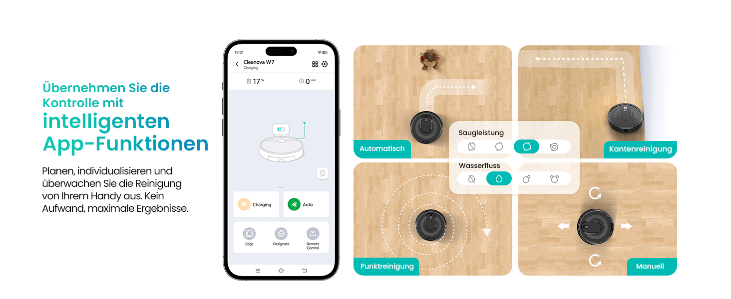 Робот-пилосос Vexilar W7 3-в-1 з функцією миття, потужність 4000Pa, 120 хв роботи, керування через додаток/пульт, для тварин, килимів та твердих поверхонь