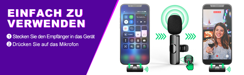 Беспроводной микрофон-зарядка Lavalier USB-C 2 в 1 для iPhone, шумоподавление KI, мини-микрофон для видеоблогинга, видео, подкастов, интервью, TikTok, YouTube - Черный (2 TX + 1 RX) (2 Mic для iOS)