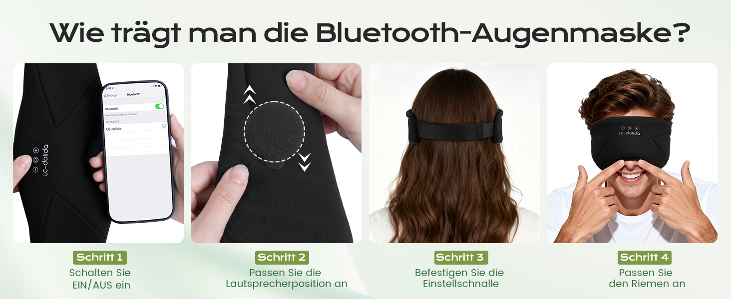 Маска для сну з Bluetooth навушниками Dolida 3D, повна блокада світла, чорна