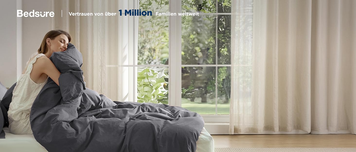 Комплект постільної білизни BEDSURE 135x200 з бавовни (4 частини) - сірий, з ремінцем, Oeko-Tex, з двома наволочками 80x80 см