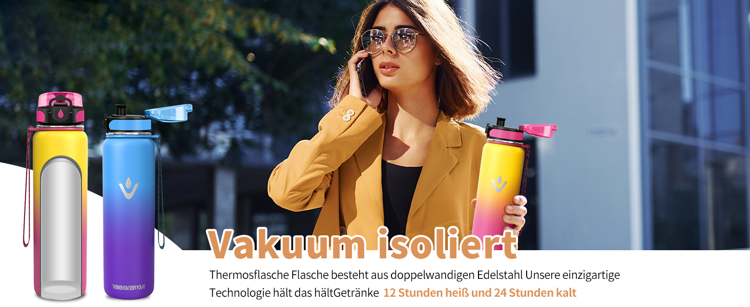 Термопляшка Vikaster 500 мл, нержавіюча сталь, без BPA, для спорту, подорожей та фітнесу (чорний & винно-червоний)