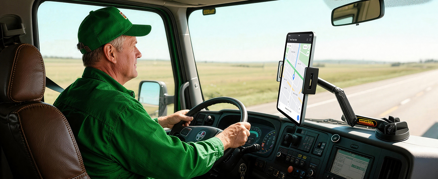 Тримач для планшета в авто/Вантажівка, міцний кріплення на присоску, довгий подовжений важіль, сумісний з iPad та іншими планшетами (16.7 дюймів, чорний)