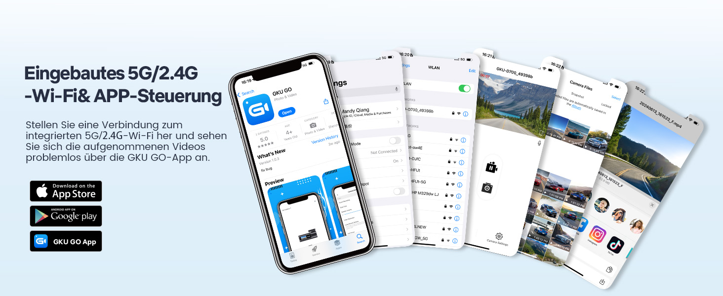 Відеореєстратор GKU Dashcam Auto: 4K/2.5K, GPS, Wi-Fi, Dual, 64GB, Паркування, WDR, 170° Кут огляду, G-сенсор, Loop, Макс. 256GB, Чорний