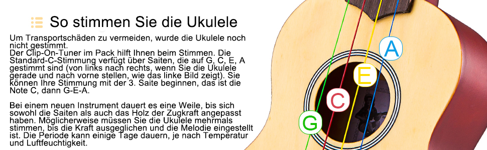 Укулеле Everjoys Sopran 21 дюйм - Початковий набір для дорослих з чохлом, тюнером, нотами, струнами та медіатором
