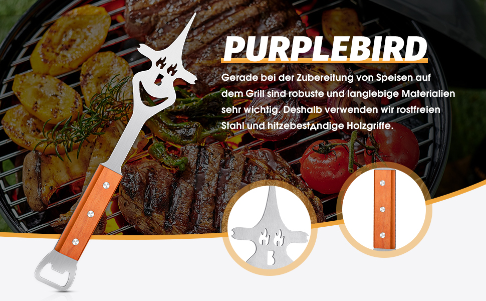 PURPLEBIRD Набір сталевих лопаток для гриля та бургерів, універсальні аксесуари для барбекю, подарунок чоловікам
