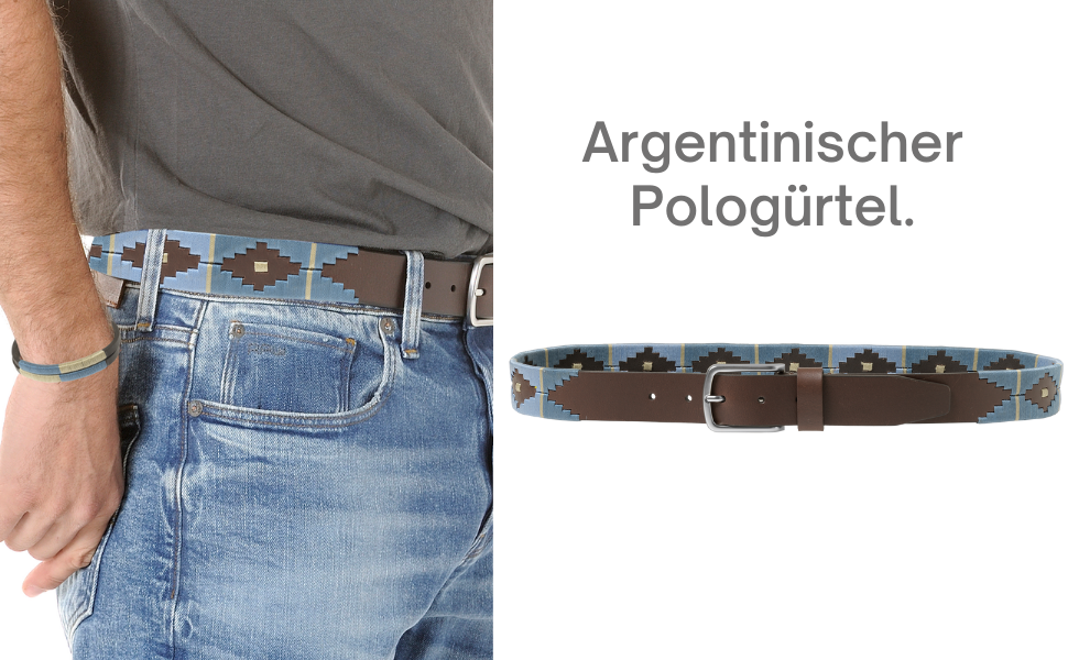 Аргентинський шкіряний ремінь з шнуром та шкіряним браслетом. Вишитий шкіряний ремінь для чоловіків та жінок. Аргентинські ремені (Синьо-бежевий-02, 105)