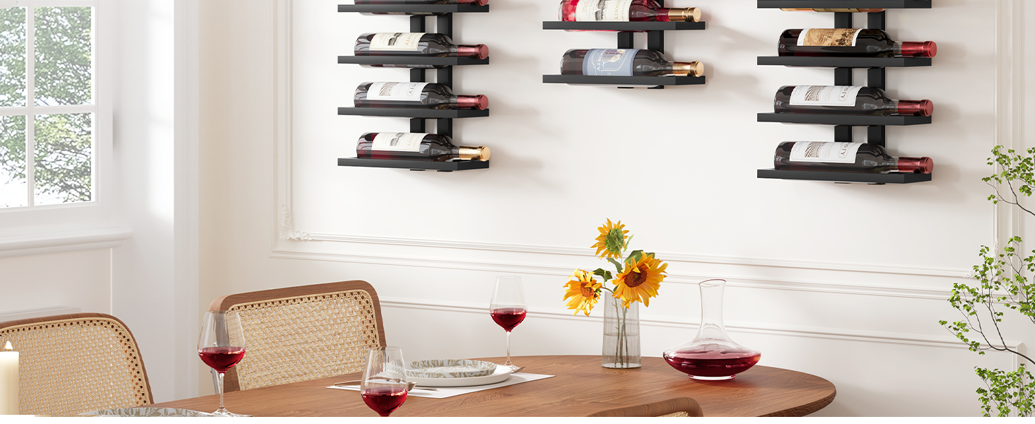 Настінна вітрина для вина FAVOOOSTY з 8 полицями, металева, чорна. Підійде для вітальні, спальні, винного підвалу. 1 комплект