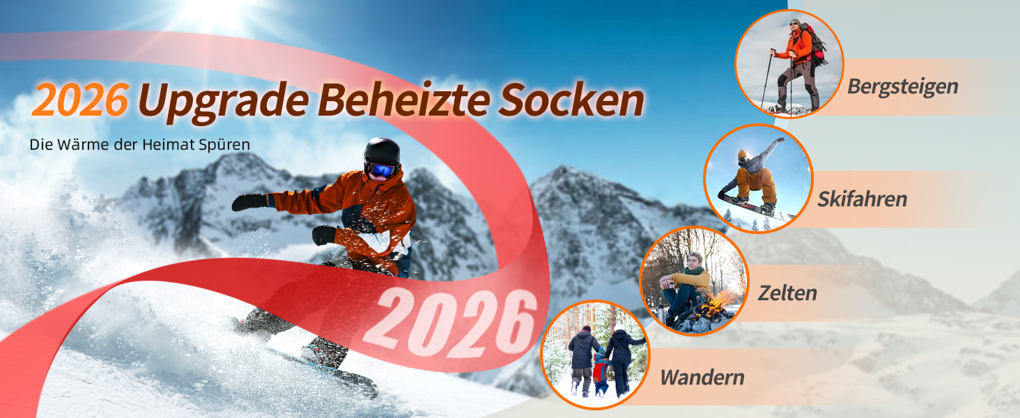 Гріючі шкарпетки 2026 Upgraded, 5000mAh*2, 3 режими нагріву, 360° нагрів, чорні, для жінок та чоловіків, для катання на лижах, полювання, походів