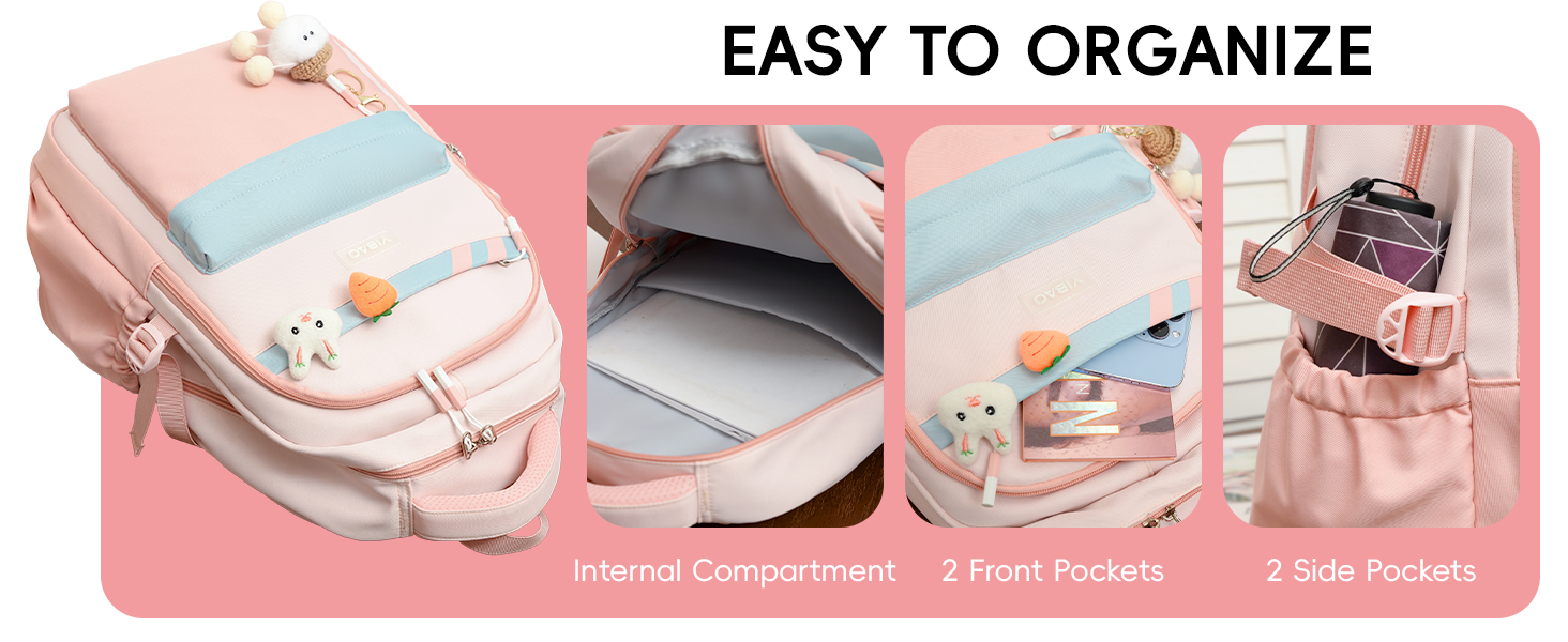 Шкільний рюкзак для дівчинки-підлітка 2025, рюкзак для школи/гімназії, рюкзак Kawaii для старшої школи з відділенням для 15.6' ноутбука, повсякденна шкільна сумка для подорожей, 22L, чорний