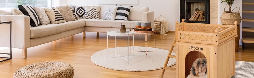 Двоярусний будиночок для котів та собак Tierhaus з дерева, сертифікат FSC®, 65x55x54 см - тераса, сходи, балкон