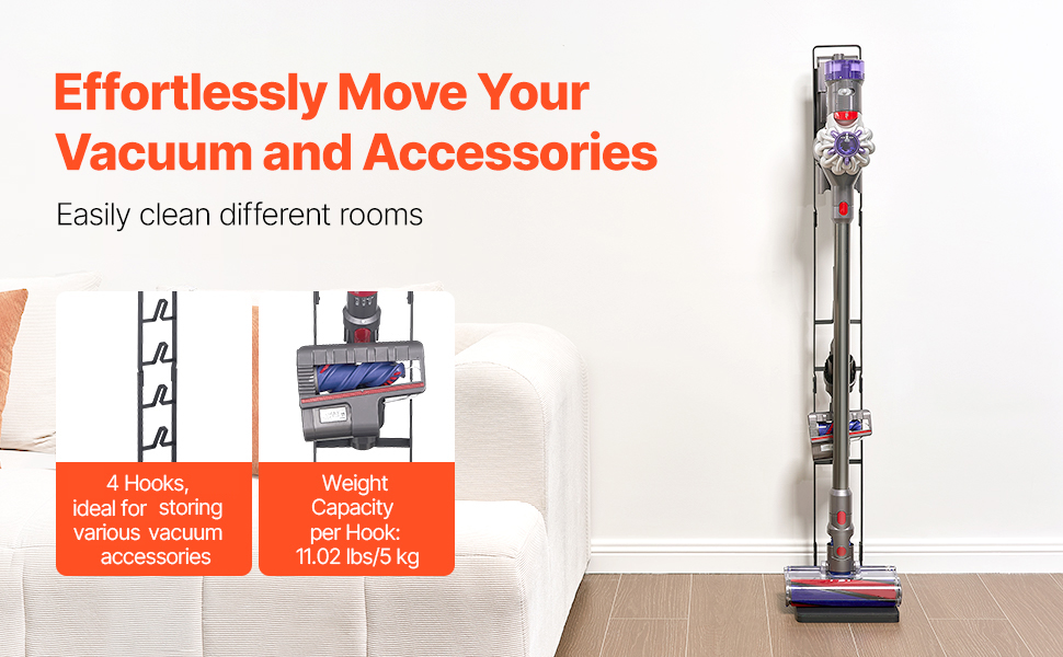 Стійка для бездротового пилососа Dyson V6 V7 V8 V10 V11 V15 з 4 гаками, чорна - VEVOR