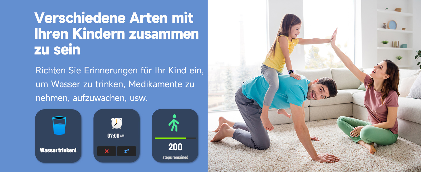 Смарт-годинник BIGGERFIVE для дітей, фітнес-трекер з пульсометром, крокомером, монітором сну, будильником та іграми, 1.5' HD-сенсорний екран, водонепроникність 5ATM, для дівчаток 3-14 років, колір: фіолетовий