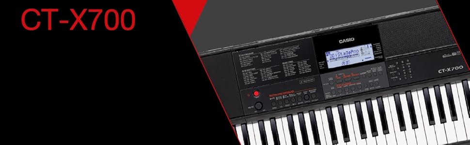 Клавіатура Casio CT-X700 з 61 динамічною клавішею, 600 звуків та 195 ритмами, чорна