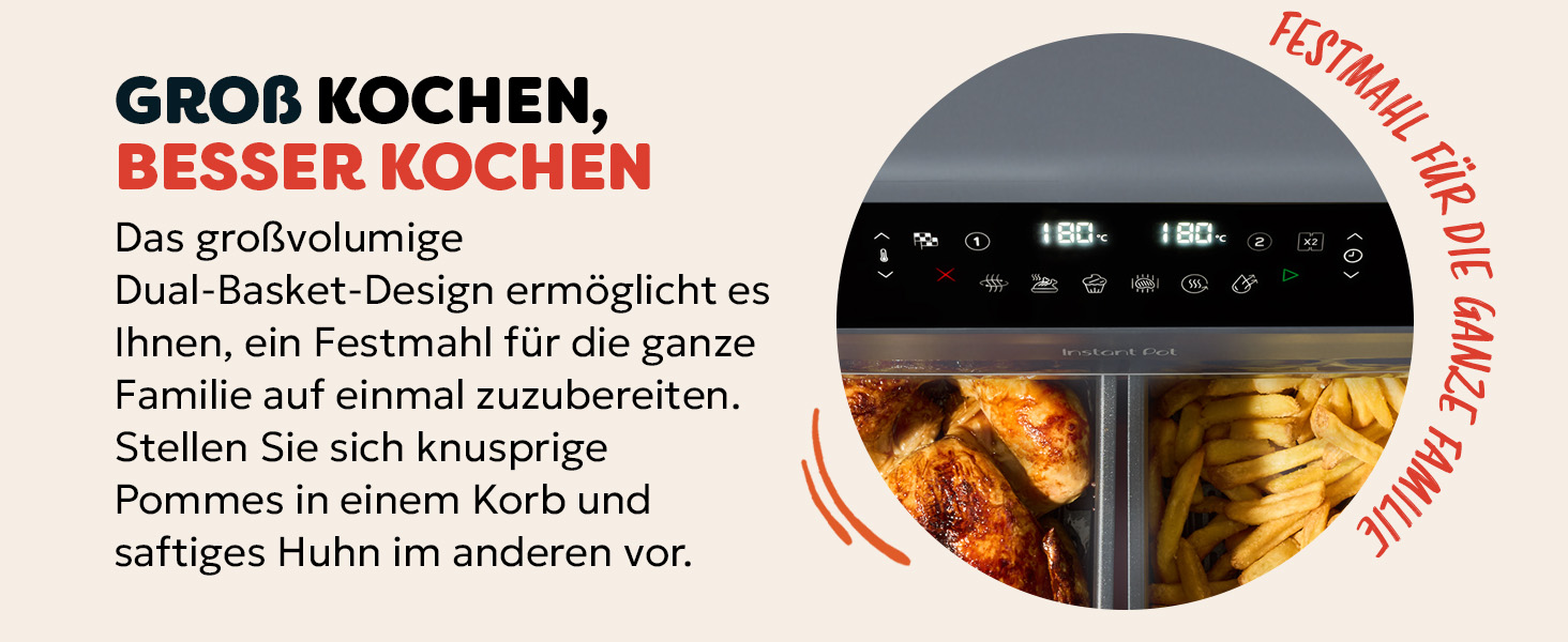 Фритюрниця повітряна Instant Pot Vortex Compact Trüffel Grau 5 л з сіткою, сімейна, 4-в-1: фритюрниця, сушарка, духовка, підігрівач, антипригарне покриття, легко мити, придатна для миття в посудомийній машині. Колір: сірий