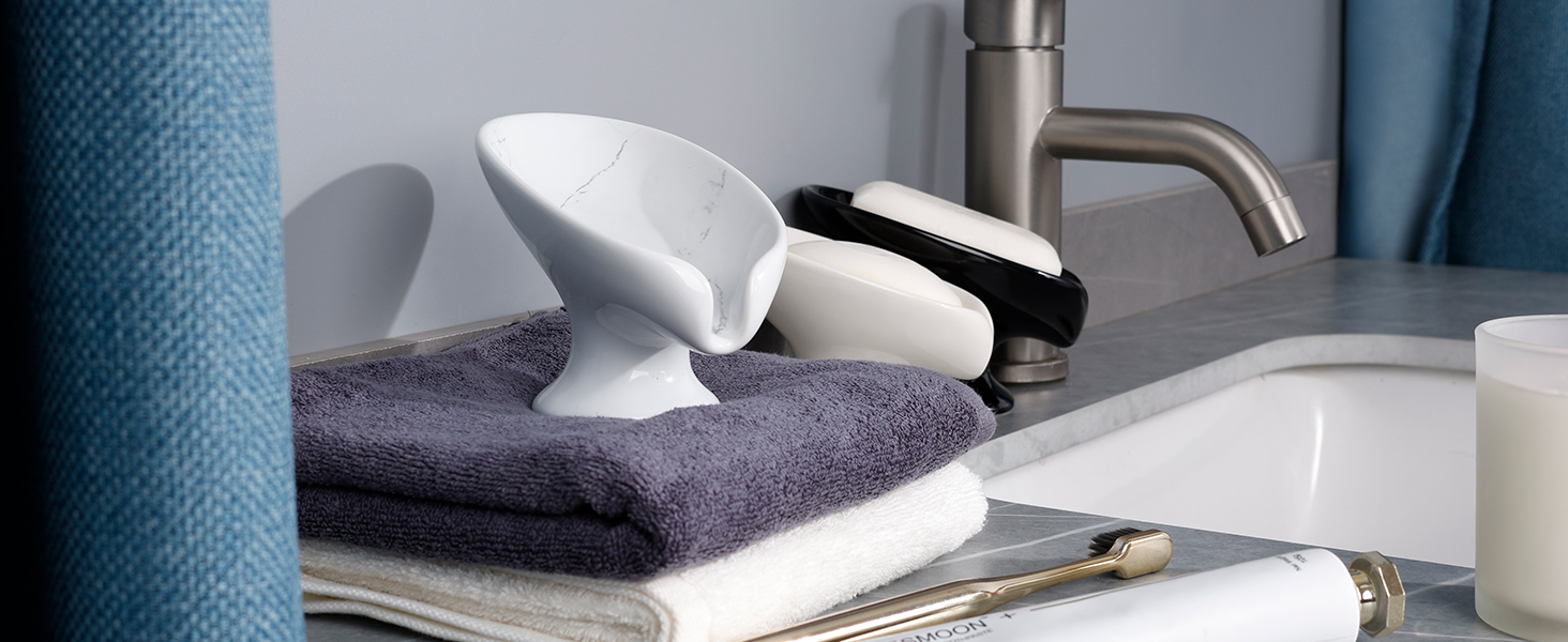 Керамічна мильниця Umlaca, мильниця для душу, підставка для мила, самозливна, листяна форма, вінтаж, для кухні, ванної кімнати, душа, білий мармур, сірий мармур