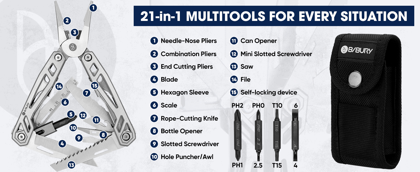 BIBURY Multitool - Titanium & Stainless Steel Multitool Set for Men & Women | Outdoor, Camping, Hunting, Fishing & Hiking