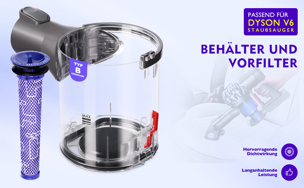 Dyson V6 Dust Bin Replacement - Compatible with DC58, DC59, DC62, DC74 Vacuum Cleaners - Type A Interface, Part Number 965660-01