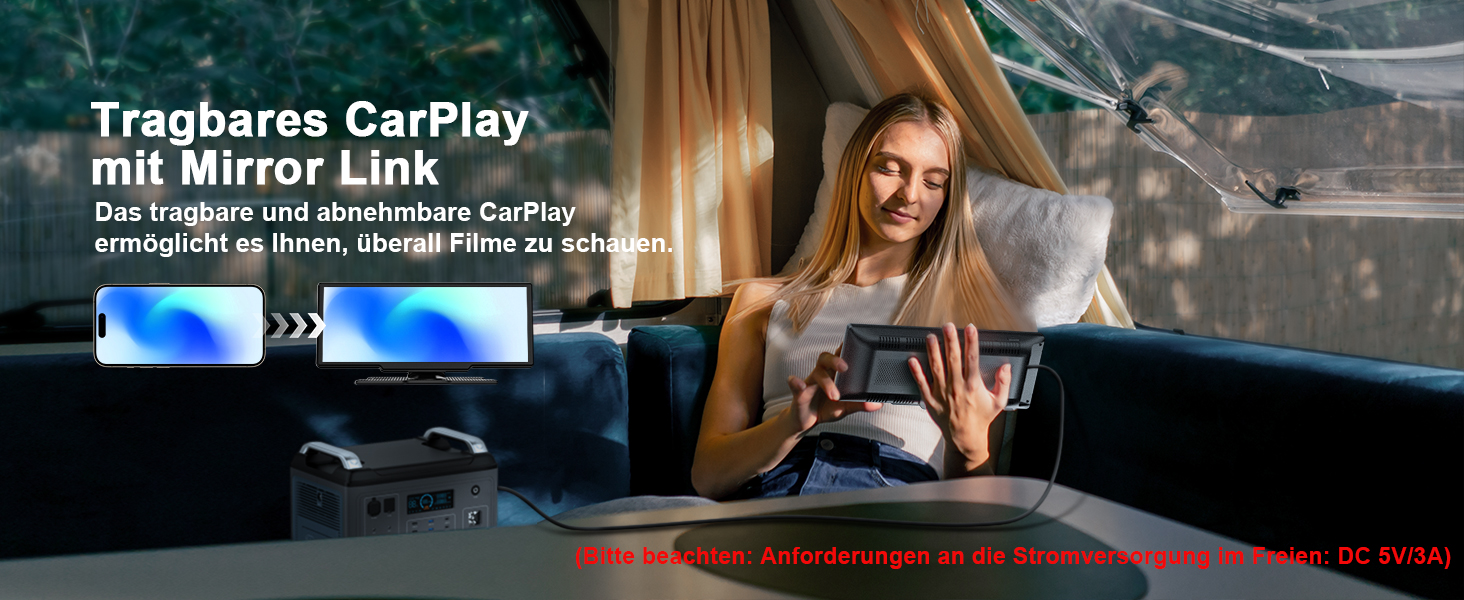 Бездротовий 8,1'' CarPlay дисплей Avylet з IPS-екраном, IP67 камерою заднього виду, GPS-навігацією, Bluetooth 5.0, Mirror Link, FM/AUX, для Android Auto та Apple CarPlay
