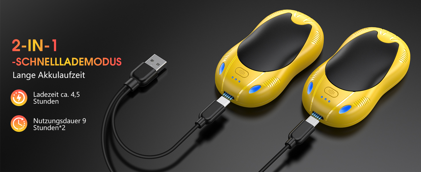 Електричні грілки для рук 2 шт. з акумулятором 10000mAh, двосторонній нагрів, USB, 3 рівні, для кемпінгу та активного відпочинку