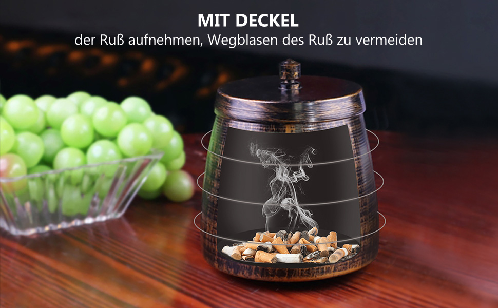 Стакан для сигарет з кришкою, нержавіюча сталь, для дому та вулиці, середній розмір