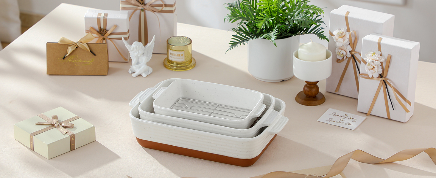 Форма для запікання MALACASA Serie TARA, 4.5L, кераміка, прямокутна, 35*23.8 см (набір з решіткою)