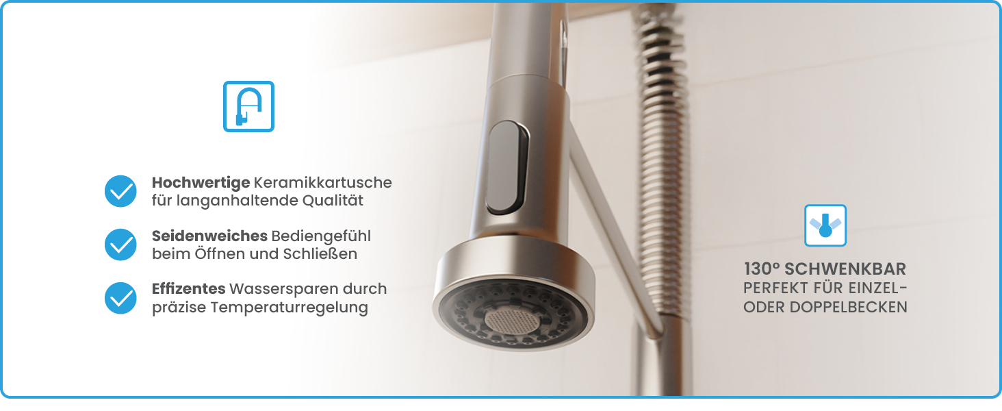 Кухонний змішувач Bächlein Nedo – поворотний на 360 градусів, з нержавіючої сталі, з гнуким гусаком та висувною лійкою, для кухні