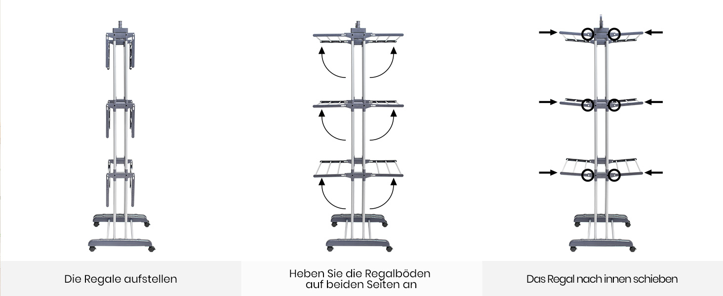 Сушарка для білизни Oak & Tea Tower, 83-200 см, з висувними крилами, XXL, 4 яруси, на коліщатках, для дому та вулиці, сіра