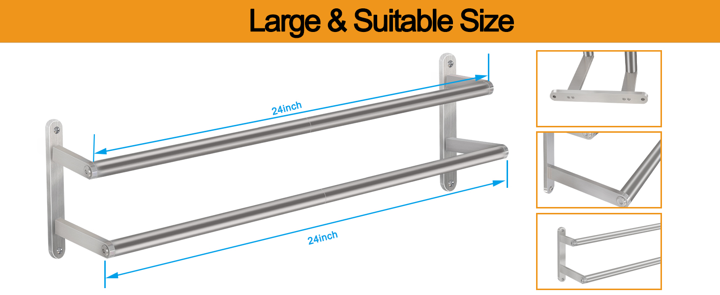 Тримач для рушників на стіну, 60 см, нержавіюча сталь, для ванної, спальні, кухні, щіткова нікель