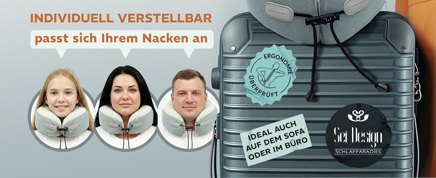 Подушка для шиї Sei Design для подорожей на літаку з Memory Foam, сірого кольору 32x32x11 см