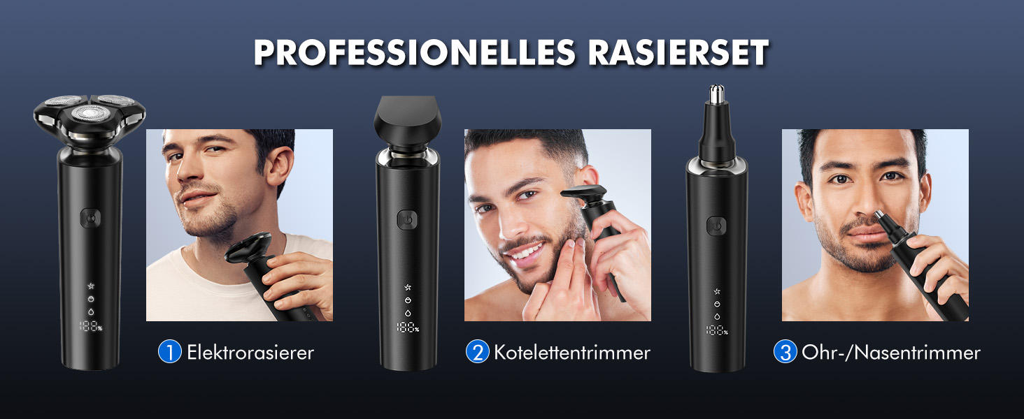 Електричний чоловічий бритва ETROBOT 3-в-1, IPX7, вологостійкий, для сухого та вологого гоління, з магнітною головкою та зарядкою USB-C