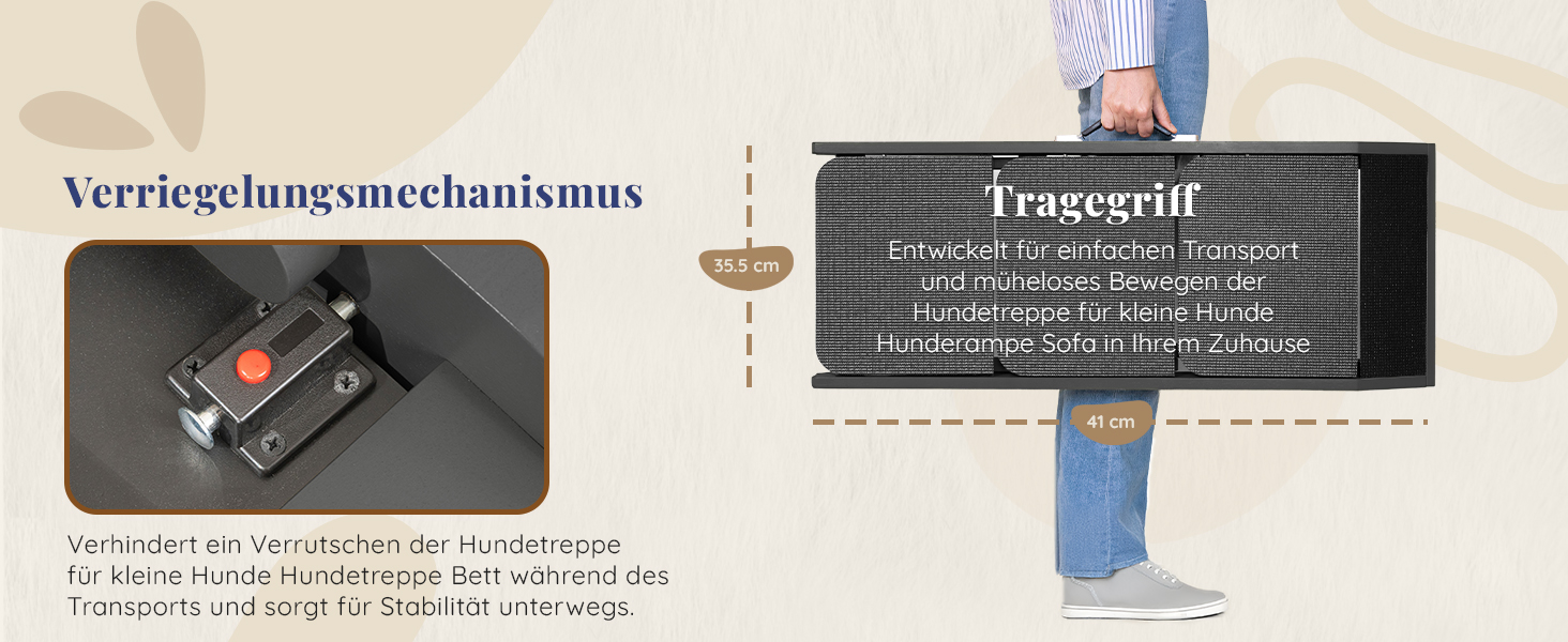 Сходинки для собак на ліжко та диван 2-в-1 - регульована рамка для собак, 18-50 см - для маленьких собак - легкі сходинки з платформою, натуральне дерево (чорний)